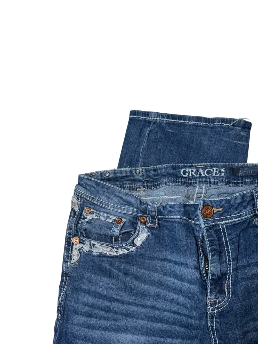 Grace Women’s Boot Cut Jeans in Blue with Fading